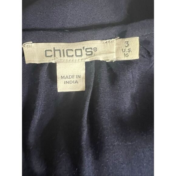 Chico's Navy Blue Floral Print Pullover Tassel Top Peasant Blouse Size 3 (XL,16) - Picture 10 of 12